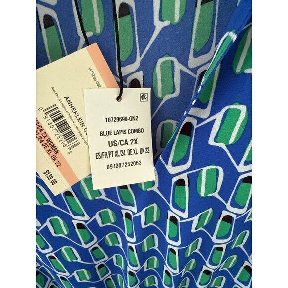 Anne Klein Womens Blue Lapis Combo Printed Sleeveless Dress 2X - Picture 5 of 10